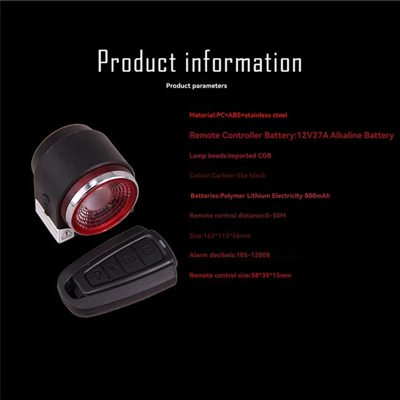 A73E-Wireless Bicycle Alarm With Brake Light 115Db Waterproof Motorcycle Alarm Remote Control Anti-Theft Bike Detector