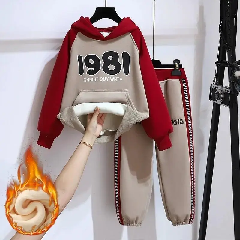 

Kawaii Girl Sweatsuit Pants Set Fashion Winter Student Casual Cartoon Keep Warm Tops Long Pants 2-Piece Set Children's Clothing