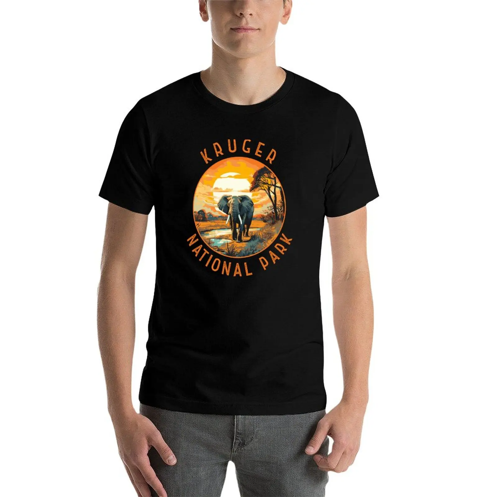 Kruger National Park South Africa Elephant Retro Distressed Circle T-Shirt man tshirt cotton t shirts high quality T-Shirt view 3
