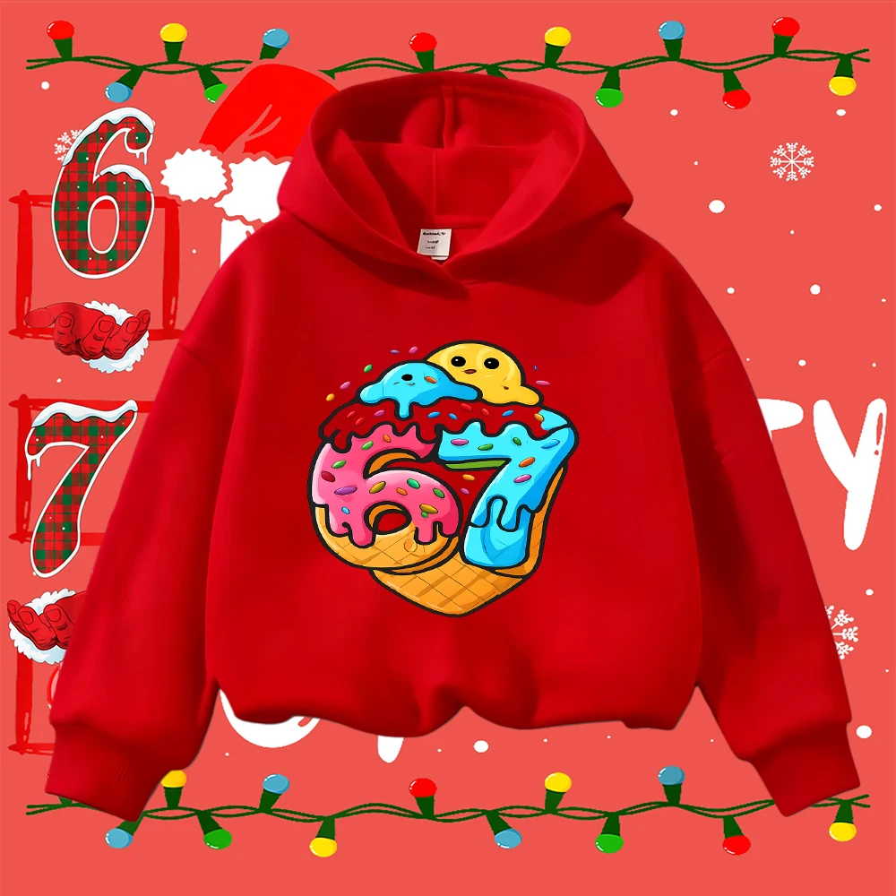 Sudadera navideña para niños con estampado de helado de 67 donuts, jersey informal festivo para niños y niñas