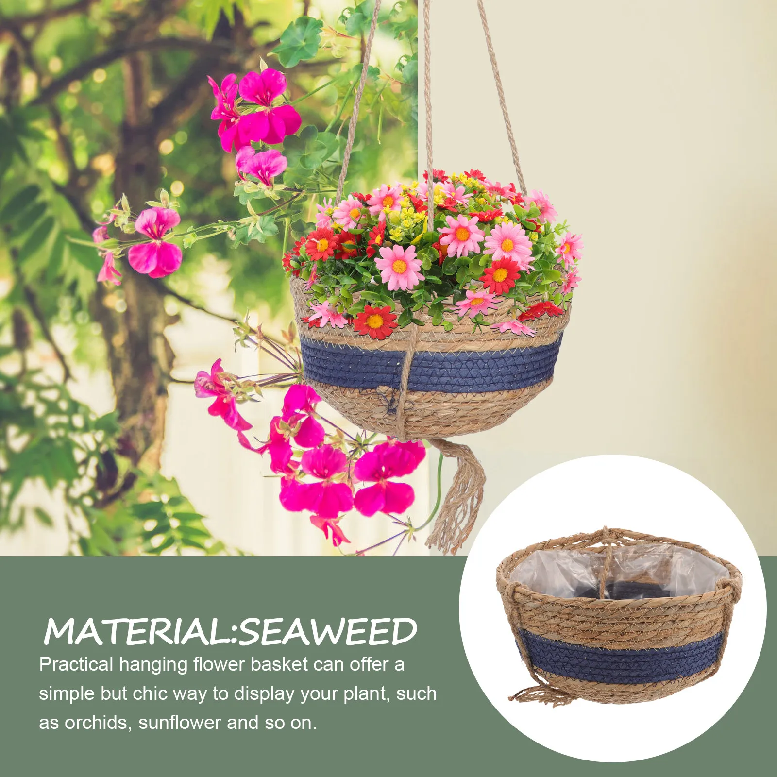 

Hanging Sea Grass Basket Sturdy Flower Planter Balcony Garden Indoor Outdoor Decorative Hanging Plant Pot Gardening Pots