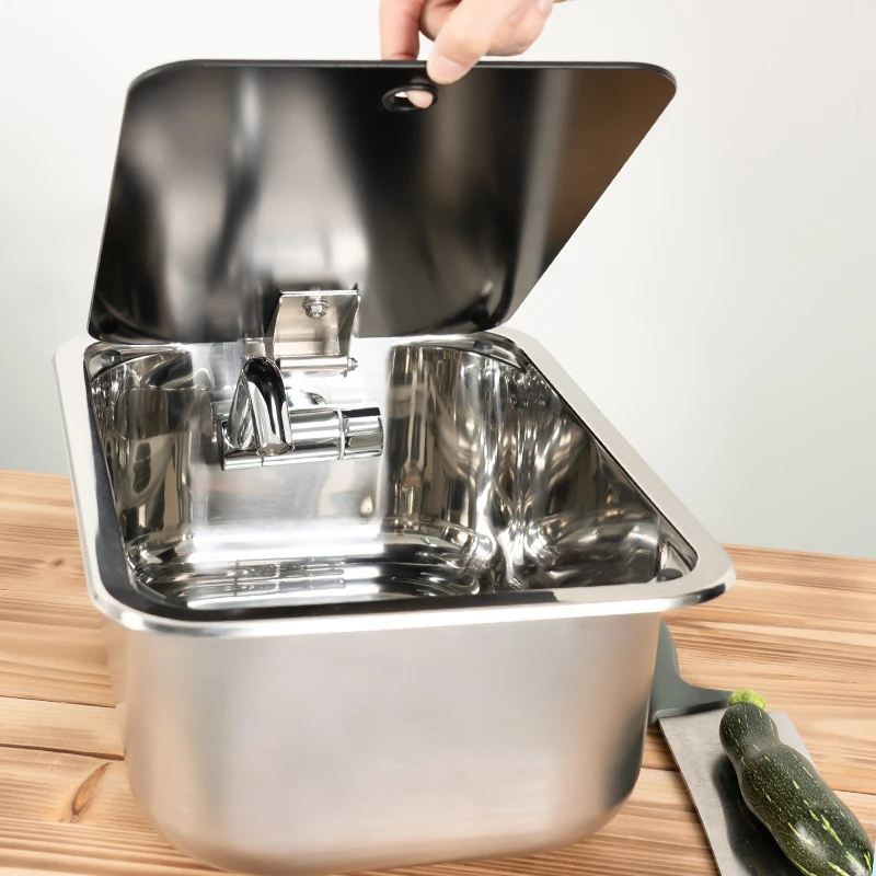 RV Sink With Faucet, Small Kitchen Sink, Circular Vegetable Sink, Stainless Steel Single Tank Water Basin Modification