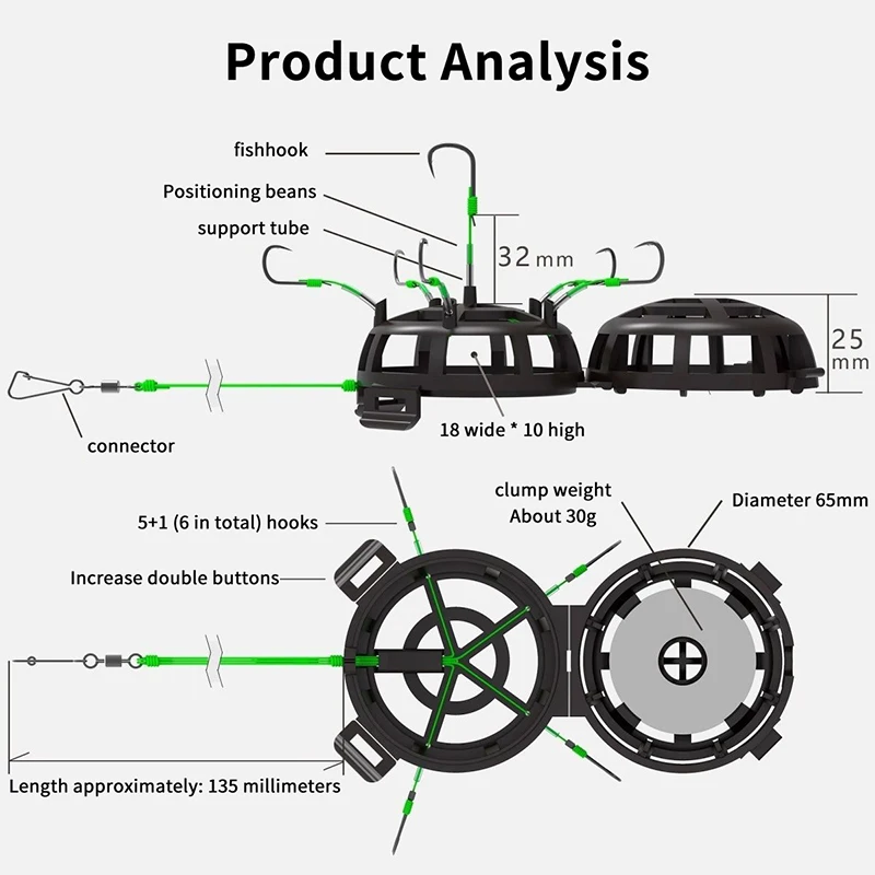 سلسلة هوك الصيد الطعم قفص 6 هوك الكربون الصلب خط مجموعة المغذية غرق تصميم جديد مربع الطعم شكل الصيد الربيع الطعم قفص