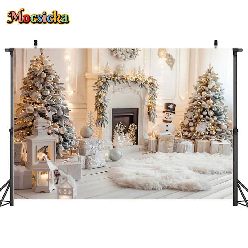 Mocsicka Winter Christmas Photography Background Gorgeous Mantel Decoration Holiday Party Family Portrait Photo Backdrops Studio