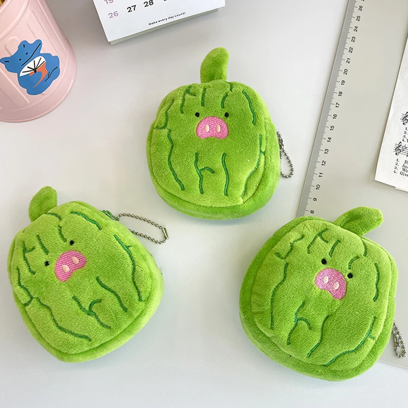 Cute Plush Bitter Melon Coin Purse Headphone Bag Backpack Mini Pendant