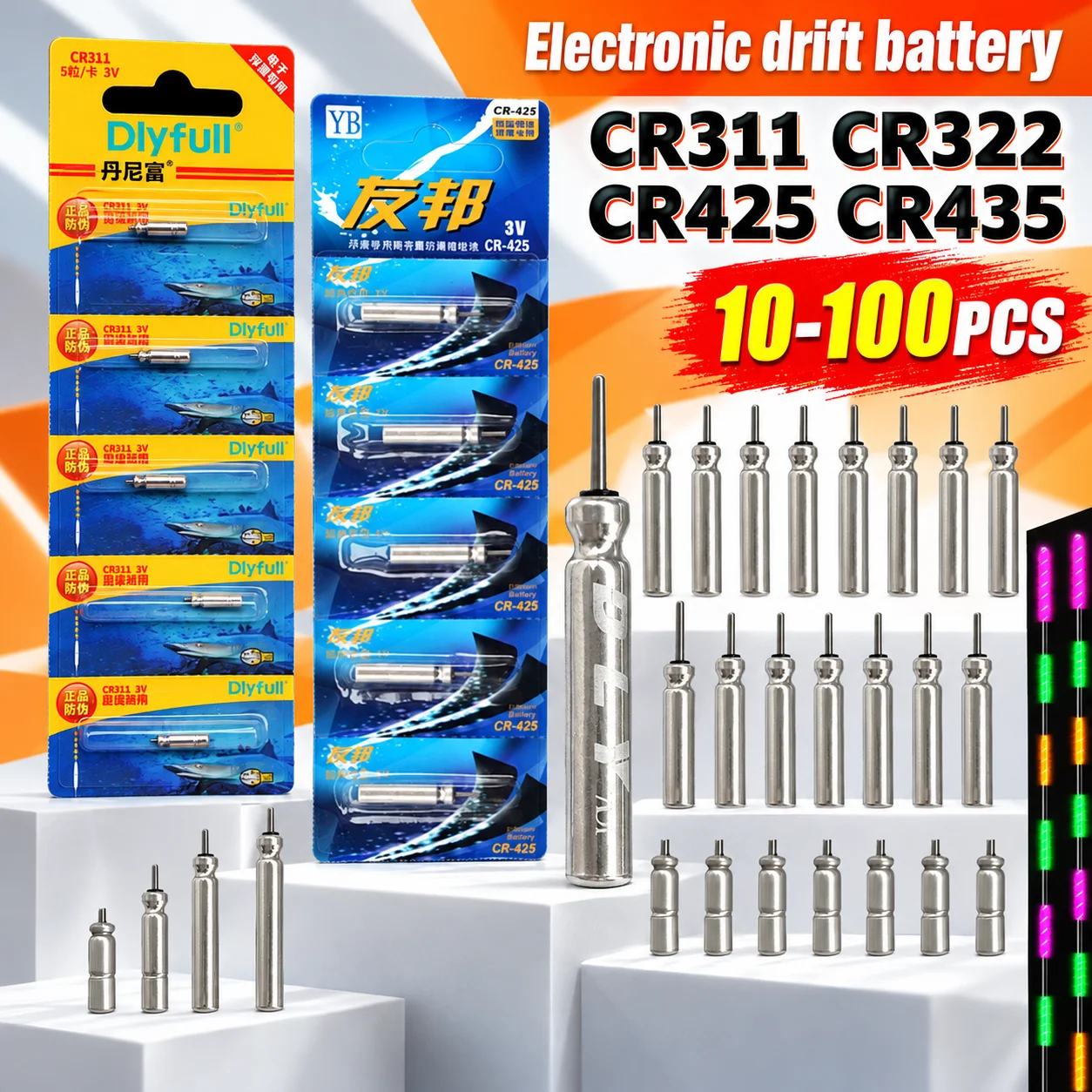 10-100pcs CR425 CR322 CR435 CR311 CR316 Lithium Pin Batteries for Night Fishing Floats,