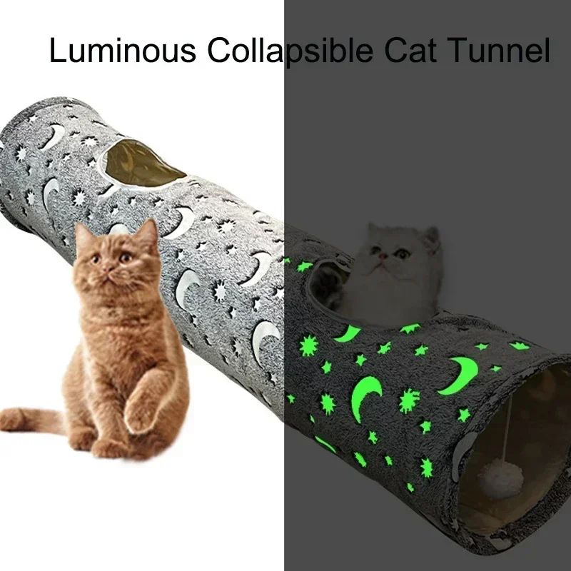 Collapsible Cat Tunnel for Small Animals, Durable Plush Ball, Self-Luminous, Moon and Star, Rabbits and Kittens, Pet Supplies