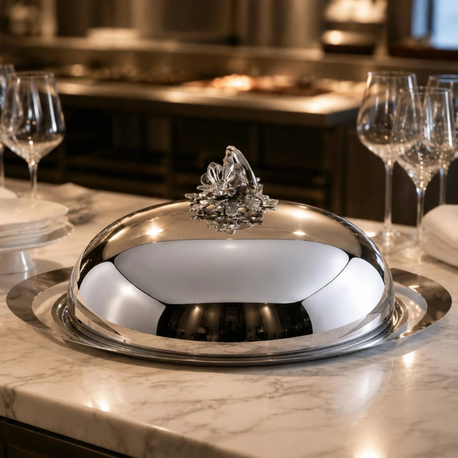 Domed Lid Tray Low-Profile Stainless Steel Serving Tray Dining Accessory Easy to Clean Tableware Reusable