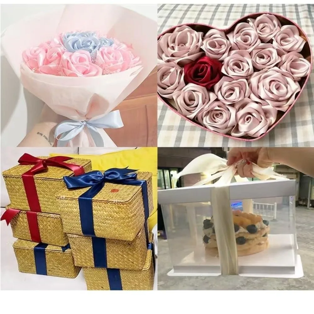 1Roll 1.5 Inch X 25 Yards Solid Satin Ribbons DIY Gift Wrapping Handmade Bows Single Face Ribbons Cake Packaging Shiny