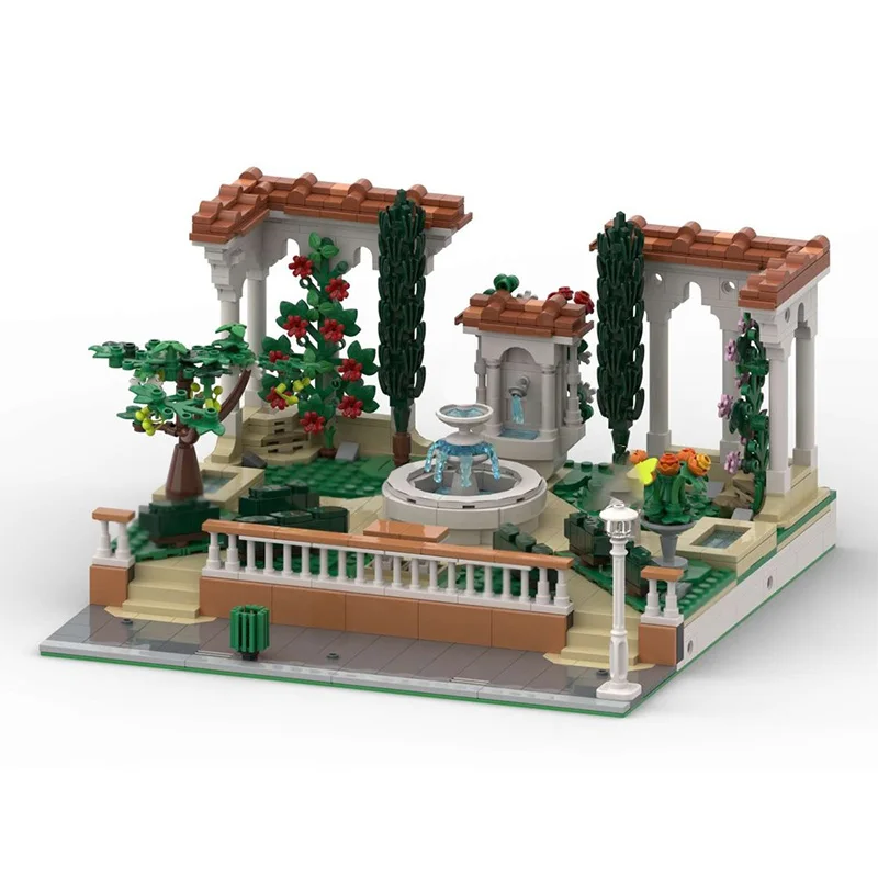 Cidade rua vista modelo moc tijolos de construção fonte jardim tecnologia modular presentes feriado montar crianças brinquedos terno