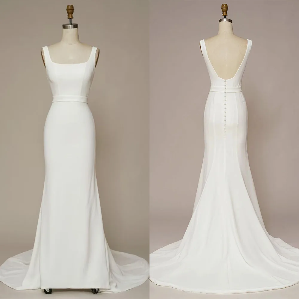 

High Quality Customized Strapless Floor Length Court Train White Long Dresses Backless Button Платье Корейский Стиль Evening