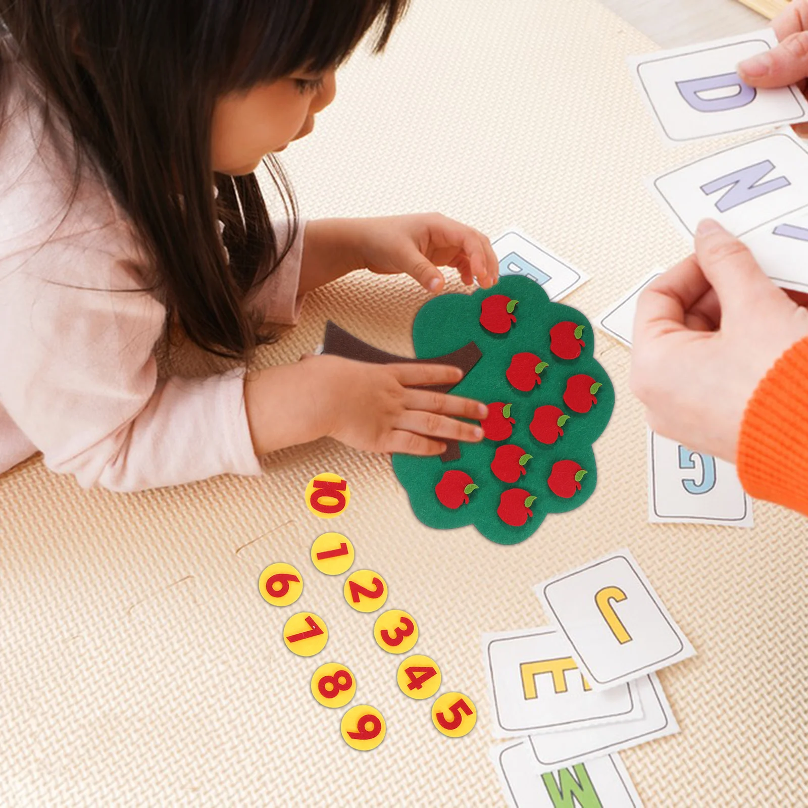 Felt Kindergarten Toys Apple Tree Digital Counting Apples Game Supply Math Games Toddler Stickers Matching Set Child