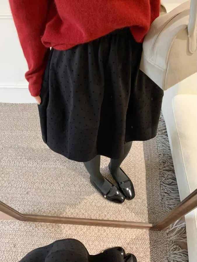 Koreanische Sle Hohe Taille A-linie Rock frauen Herbst Winter Polka Dot Tweed Plissee Elastische Taille Rock für Damen