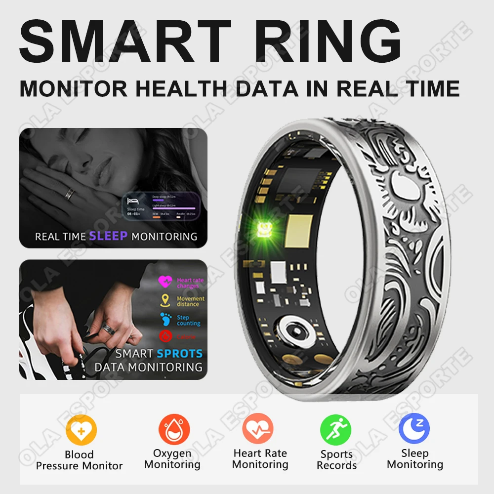 

New Retro Smart Ring Health Tracker With Blood Pressure/Oxygen/Heart Rate Monitor Sleep & Sports Tracking Waterproo Fashion Ring
