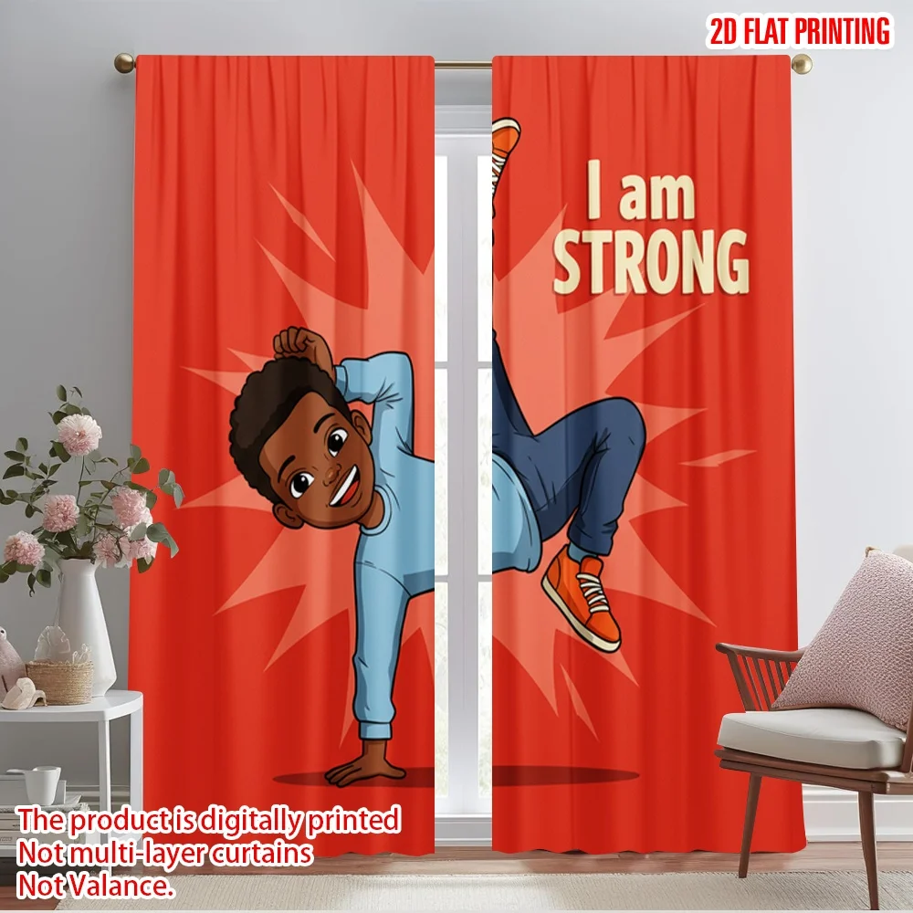 2pcs 2D flat printing Drapes I am Strong Dancer Polyester Without Electricity Seasonal Party & Holiday Decor for Wall art Party