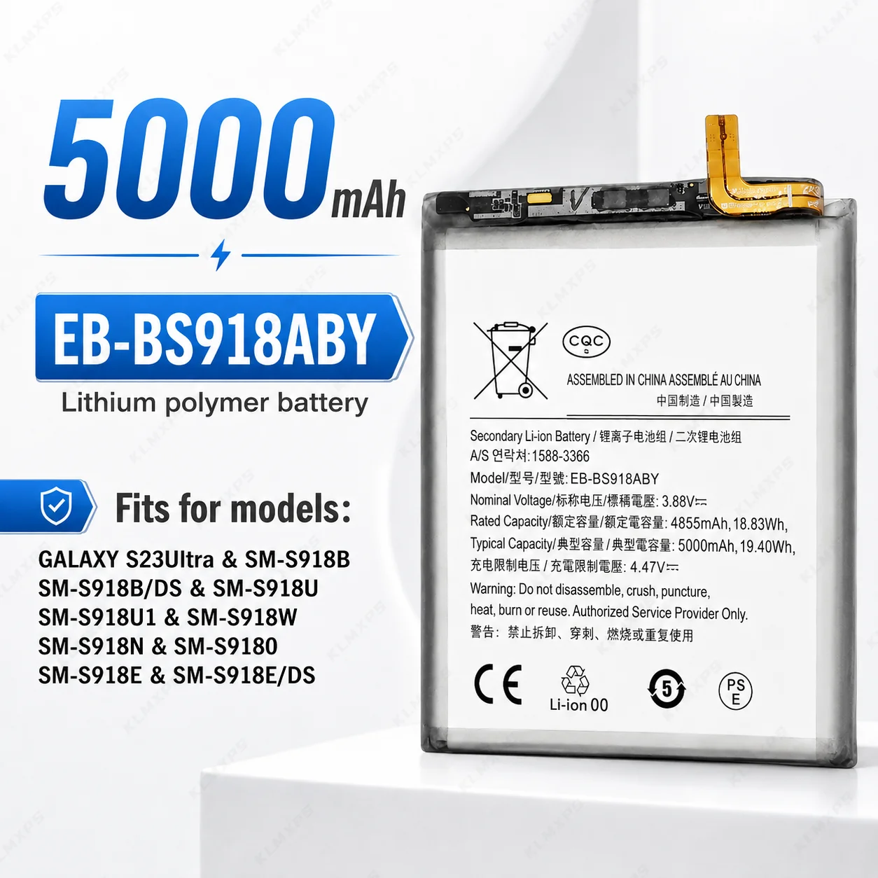 EB-BS918ABY 5000mAh Original Capacity Battery for Samsung S23 Ultra 5G SM-S918 Replacement Mobile Phone Internal Batteries