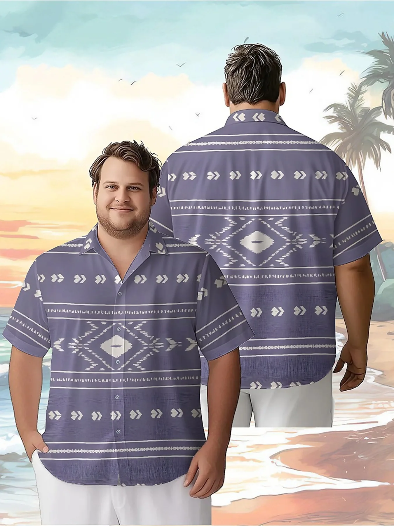 Men's Plus Size Hawaiian Shirts Purple Geometry Pattern,Unisex Baggy Aloha Shirts,summer Alternative Clothing