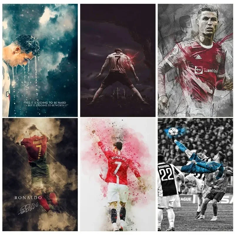 Portugal Super Football Star CR7 Cristiano Ronaldo Canvas Painting Prints Soccer Motivational Quotes Sport Room Decor