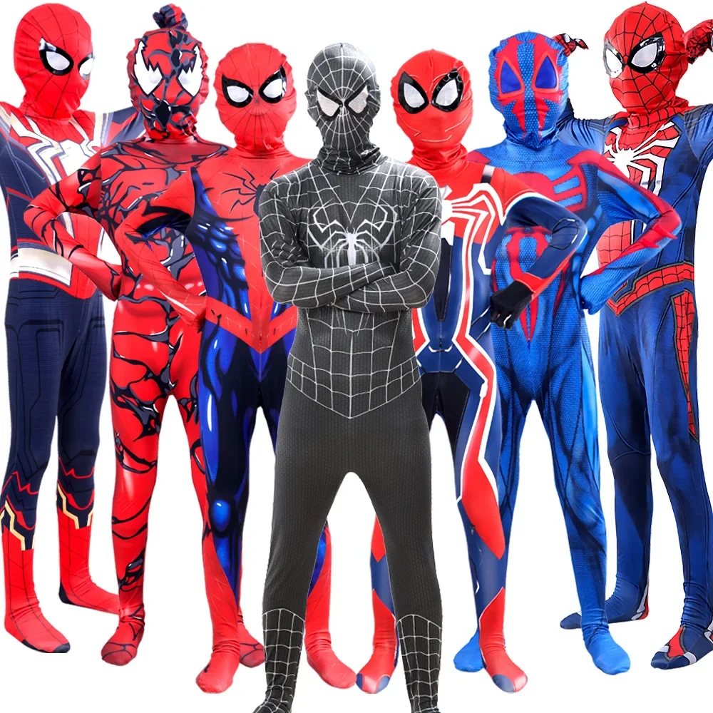 Superhero Spiderman Costume with Mask Cosplay Jumpsuit Christmas Party Kids Adult Birthday Gift