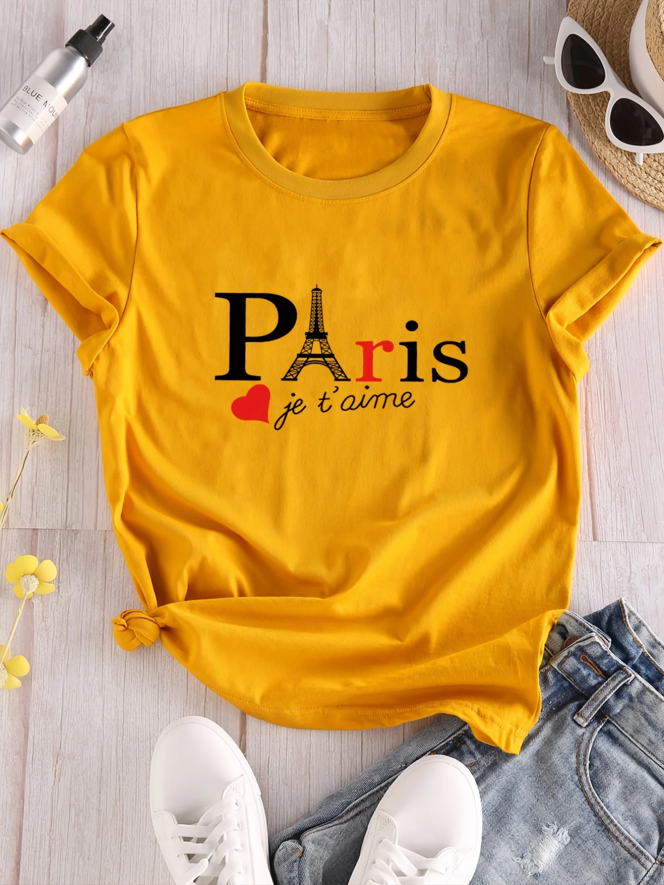 Paris Letter Print Crew Neck Women T-Shirts Casual Short Sleeve T-Shirt Casual Every Day Top Women\'s Clothing Female Tops Tees