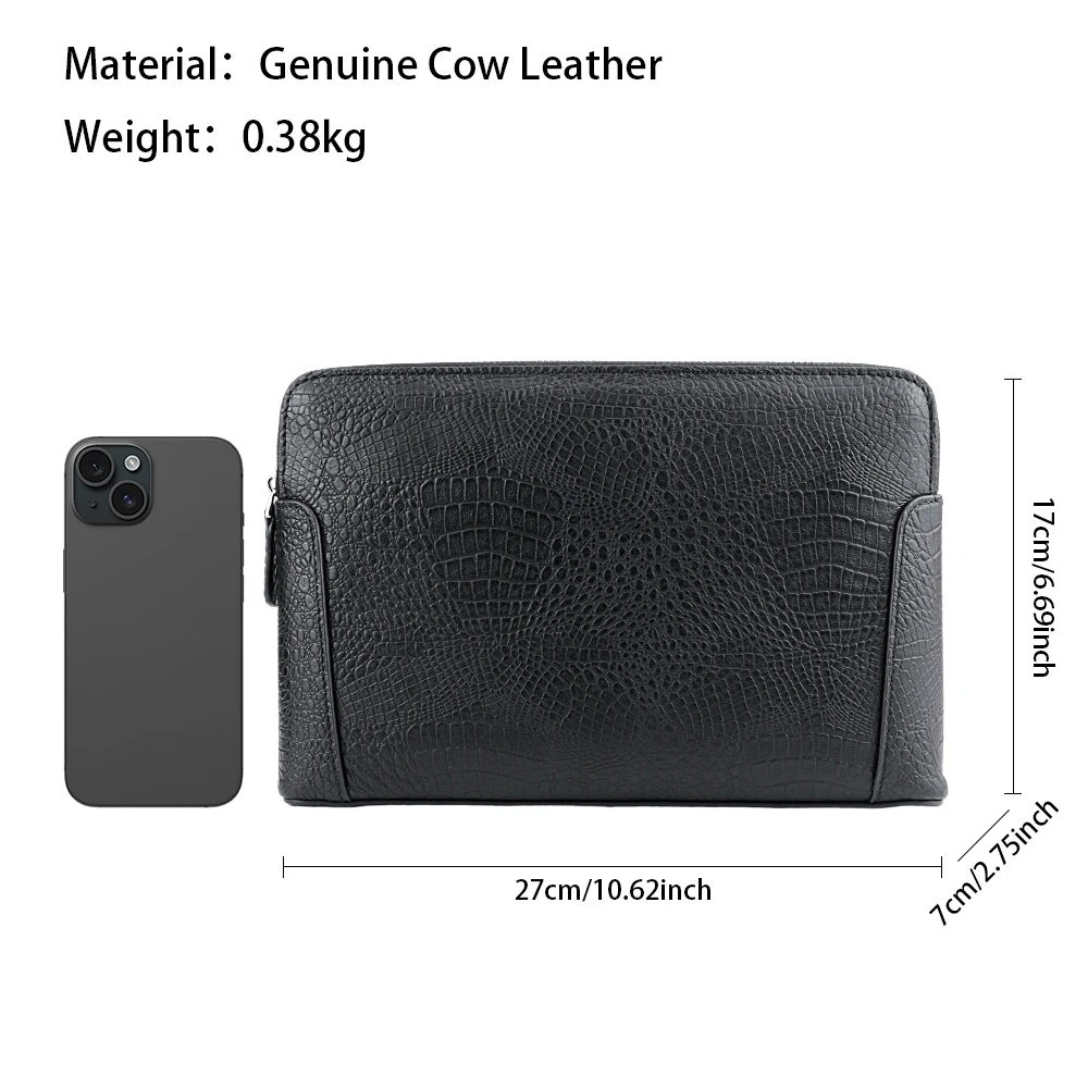 Royal Bagger Clutches for Men Genuine Cow Leather Large Capacity Zipper Handbag Vintage Casual Clutch Wallet Purse Male Bag 1539