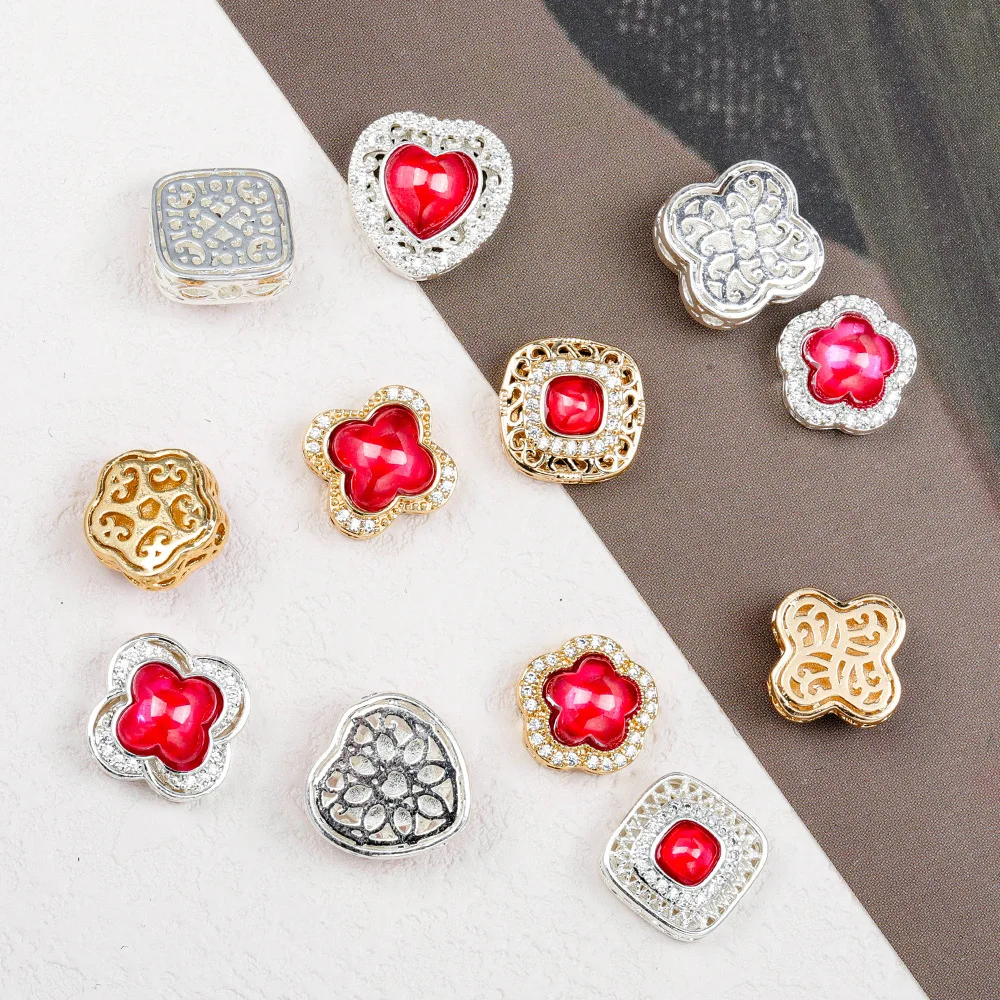 5 Pieces Copper Gold-plated Inlaid with Red Crystal Spacer Beads DIY Pearl Necklace Bracelet Jewelry Accessories Wholesale