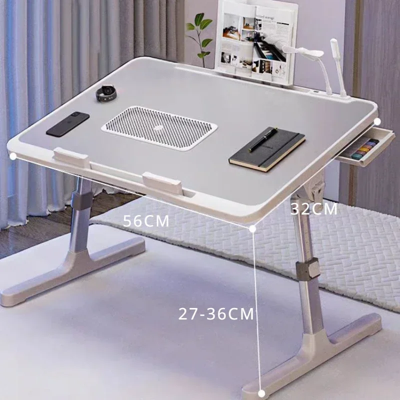 Foldable Lift Laptop Desk for Bed with Radiator Adjustable Stand Lap Table Breakfast Tray Desk with Drawer for Working Gaming