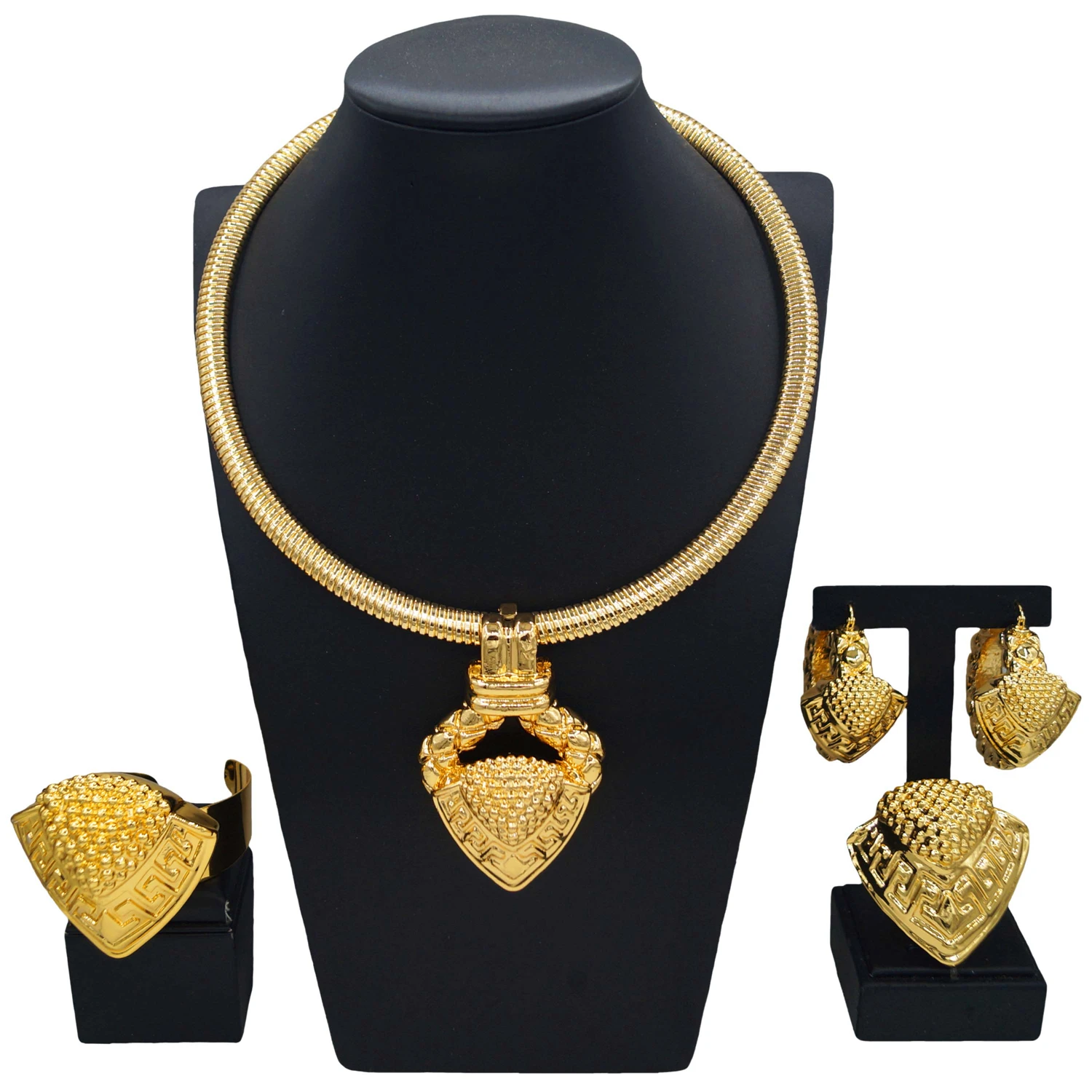

Yulaili new hot selling jewelry set Nigeria gold plated big chain engagement ring charm fashion Dubai wedding four-piece set