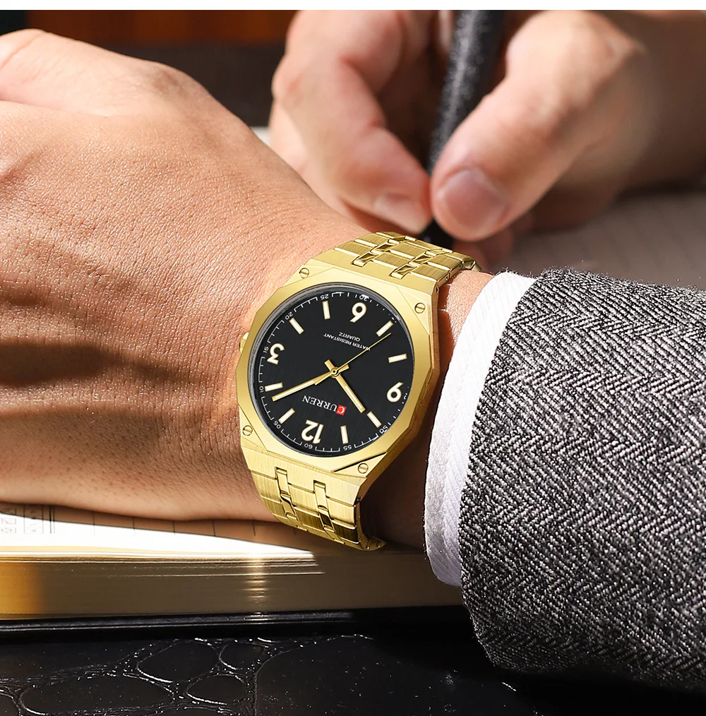 CURREN Herren Luxus-Armbanduhr mit achteckigem Gehäuse, leuchtend, Business-Quarzuhr mit Edelstahlarmband, Reloj Masculino – Detail 10