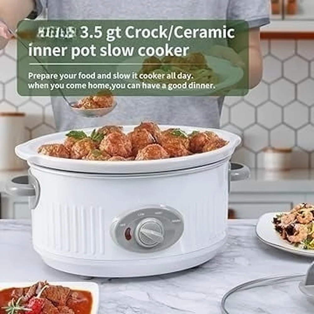 وعاء سيراميك آمن للاستخدام في غسالة الأطباق بقدرة 3.5 لتر مع غطاء زجاجي، تشغيل بلمسة واحدة، تصميم مدمج، حساء الحساء، الكاريز و