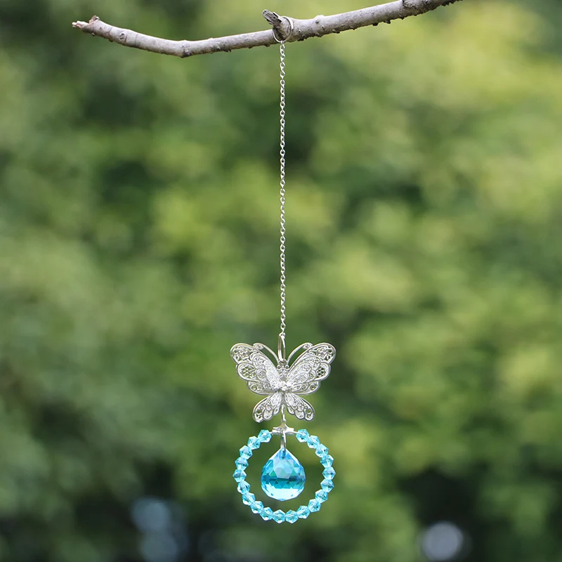 1PCS Butterfly Suncatcher Crystal Prism Ball Pendulum Feng Shui Pendants Hanging Rainbow Sun Catcher Window Garden Decor