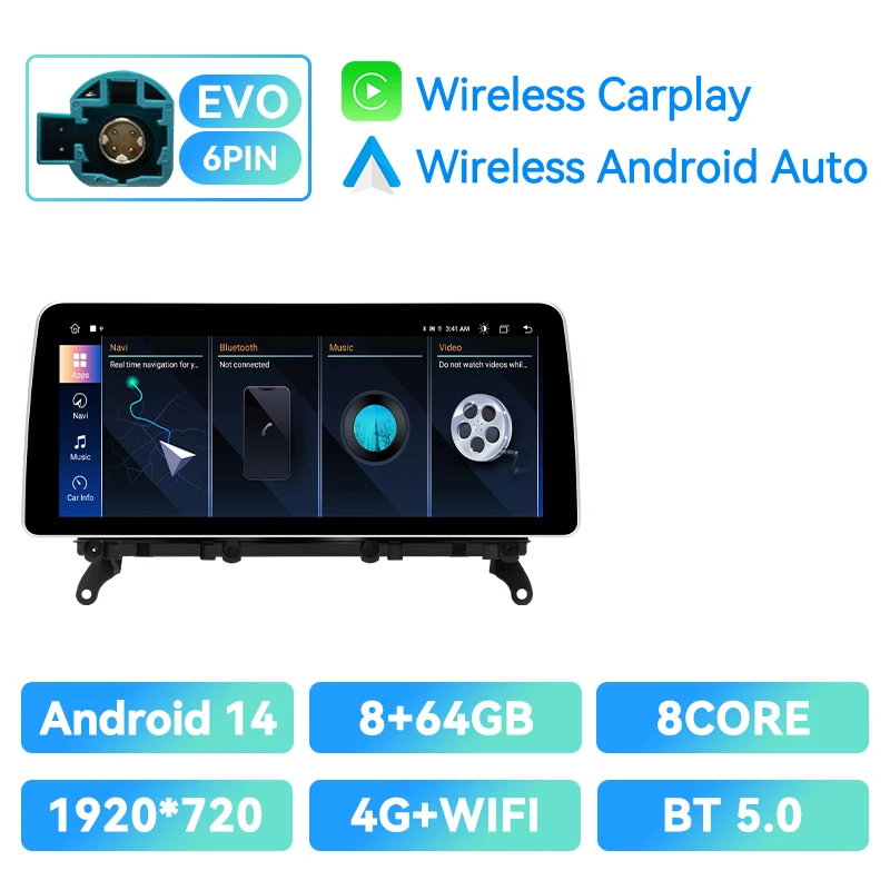 12,3 Inch Android 15 autoradio voor BMW X3 F25 X4 F26 2017-2020 EVO draadloze CarPlay 8GB+128GB GPS touchscreen multimediaspeler 4G WiFi