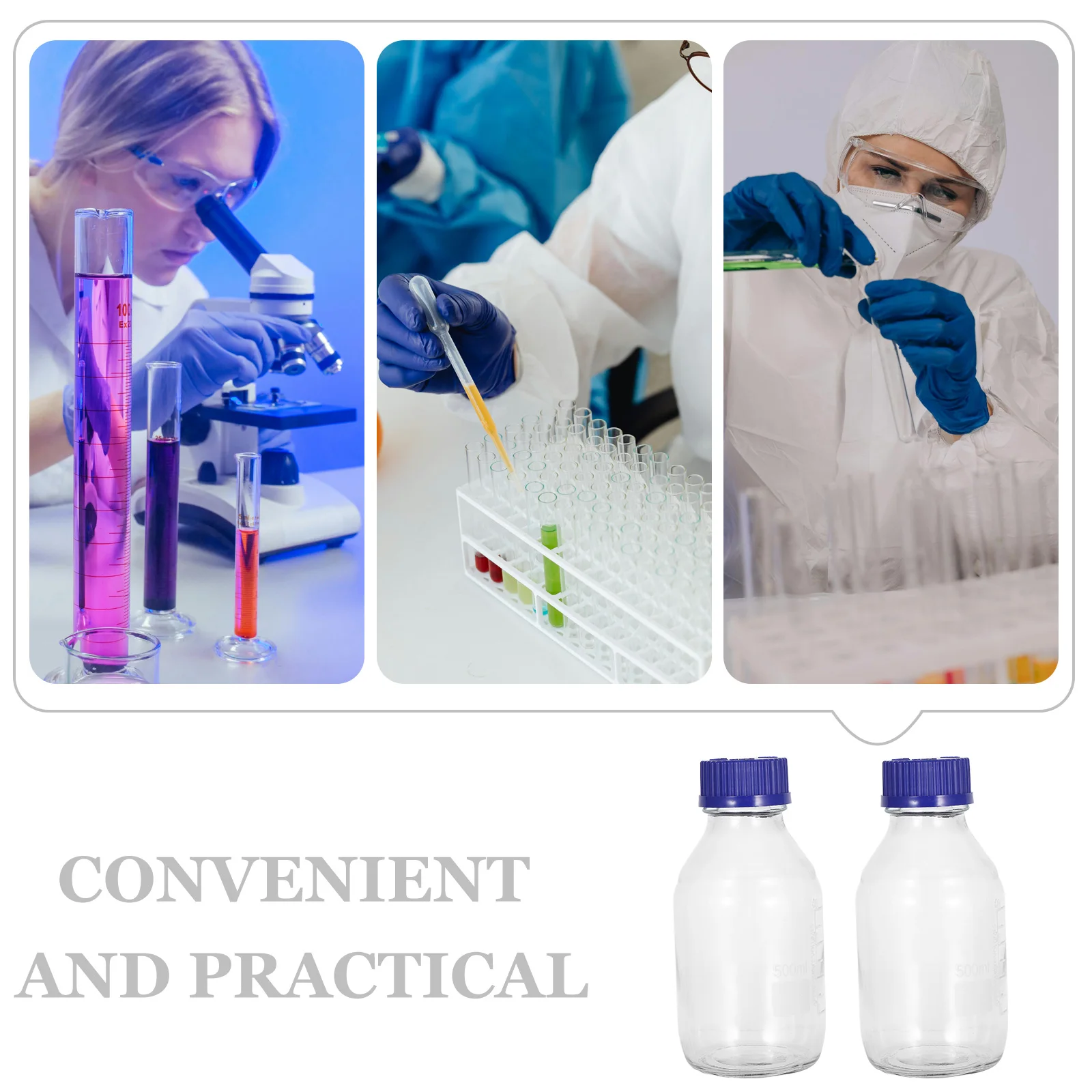 2 Pcs Graduated Reagent Bottle With Blue Cap For Chemical Glass Sample Storage Bottle Solid Base Transparent 500Ml Lab Bottle