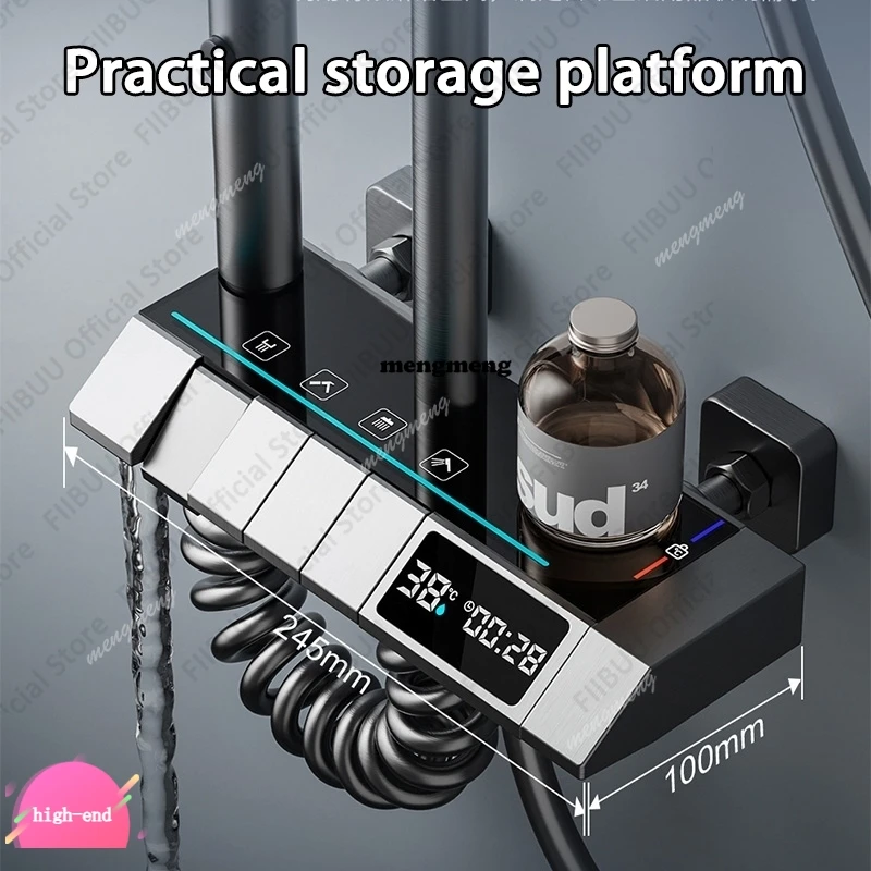 

Piano Button Shower System Four-function Water Outlet Handheld Shower Set Family Bathroom Waterfall Surround Shower Head Combo