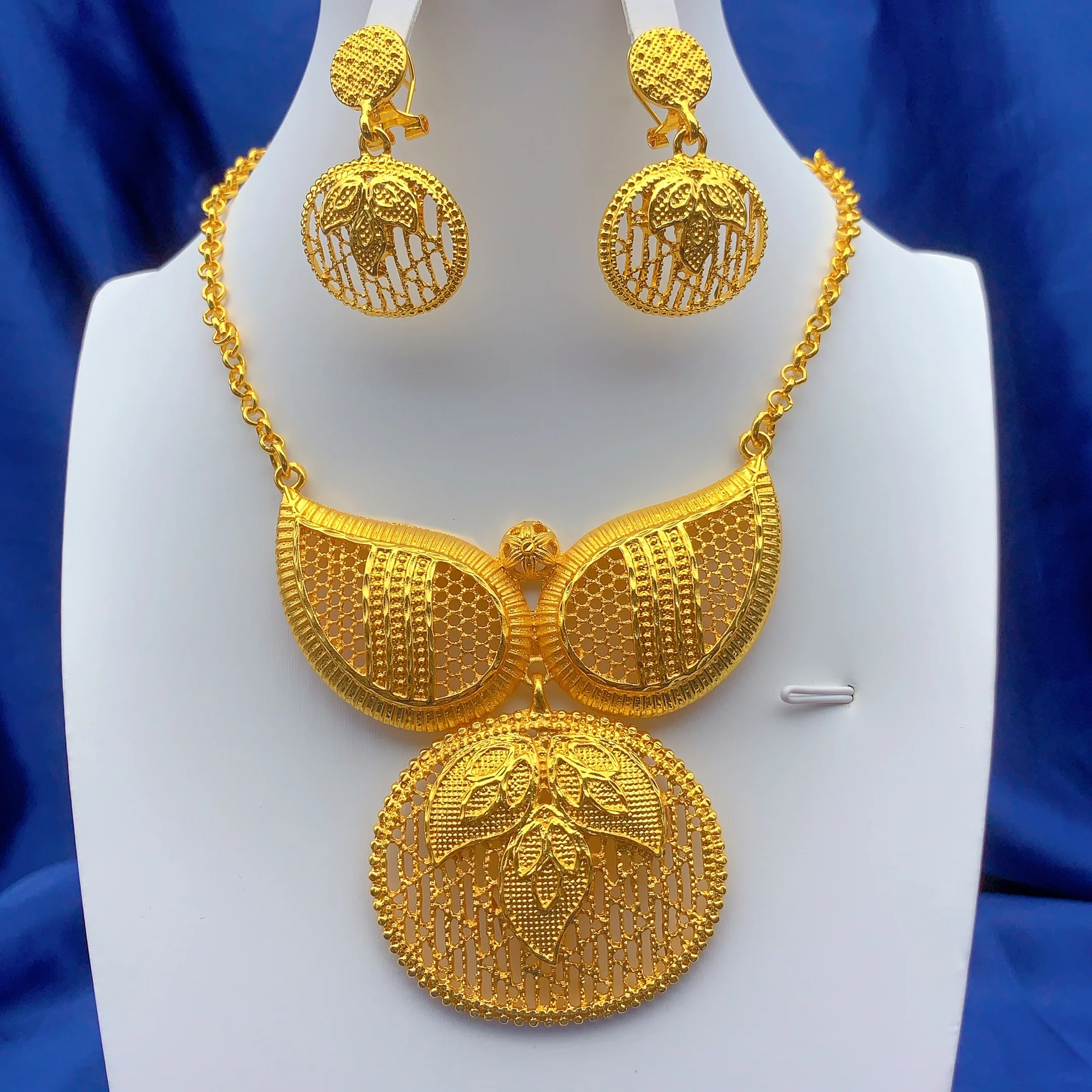 ANIID Nigerian 24K Gold Farbe Schmuck Sets Hochzeit Afrikanische Halskette Ohrringe Für Frauen Dubai Indische Braut 2PCS Set Party geschenke
