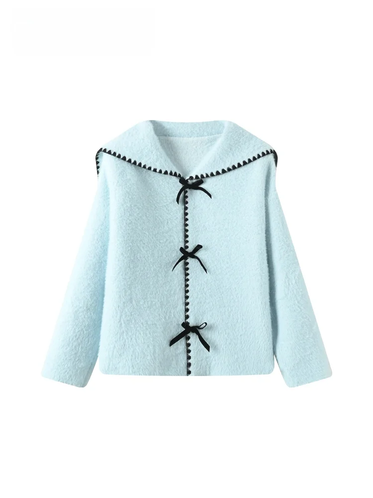 

CaraCLUB plus Size Long Sve Navy Collar Knitwear Women's Faionable Autumn New Sle Personali Youthful Korean Sle Po...