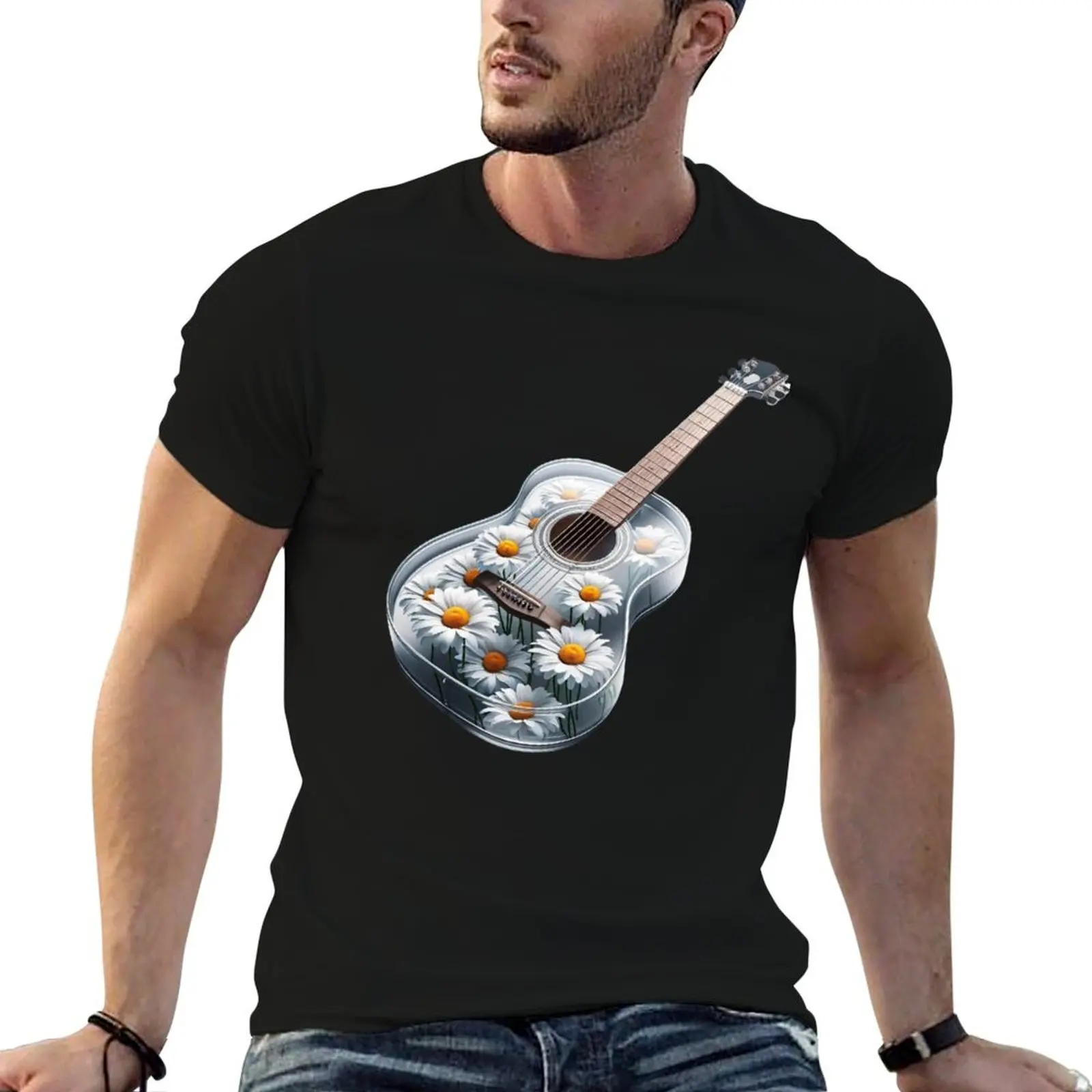 Glass Daisy Guitar T-Shirt Big Size Loose Fit Tee Shirt