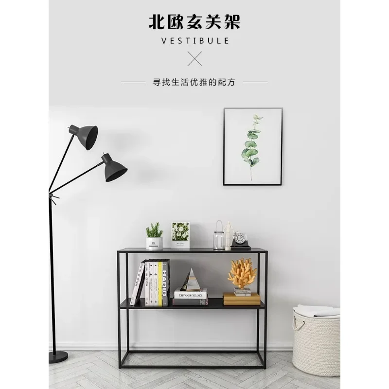 Nordic wrought iron baffle decorative shelves kitchen bedroom living room floor bookshelf multi-layer porch storage rack shelf