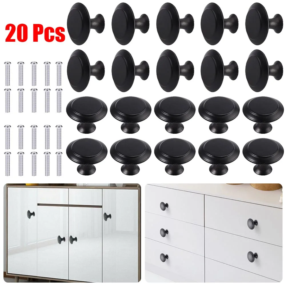 20Pcs Door Knobs Cabinet Handles With Screws Stainless Steel Drawer Cabinet Furniture Knob European Style Round Pull Handle