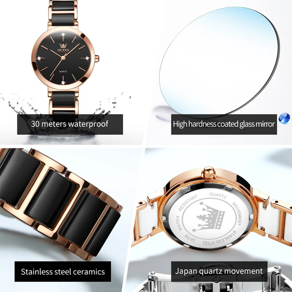 OLEVS Fashion Elegant Watch for Women Japanese Movement Ceramics Strap Luxury Ladies Bracelet Quartz Watches Gifts Reloj Mujer