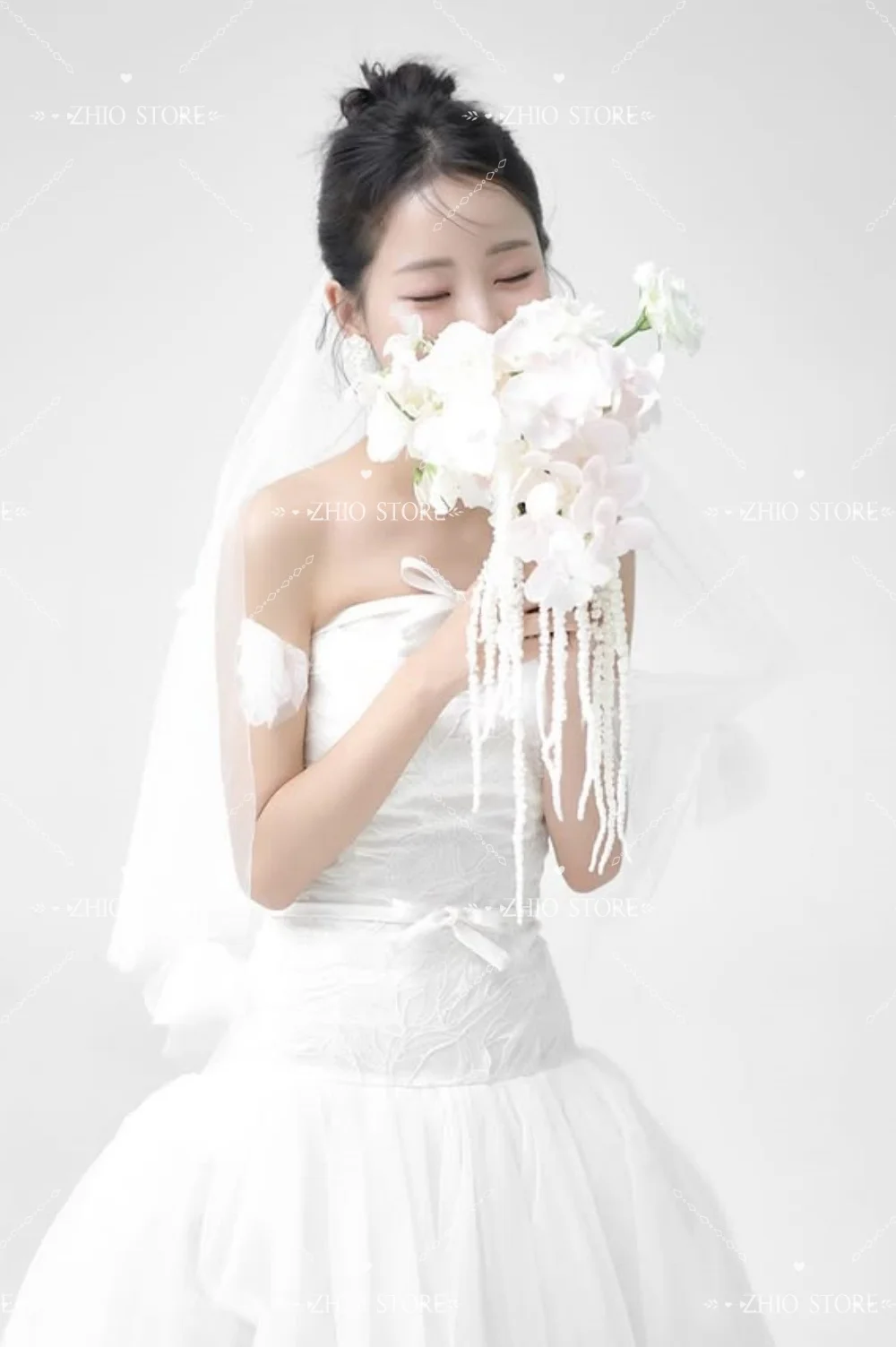 ZHIO Dreaming Bow Wedding Dresses Facquard/Tulle Korea A-Line Photo Shoot Bridal Dress Customized Floor Length Long Bride Gown