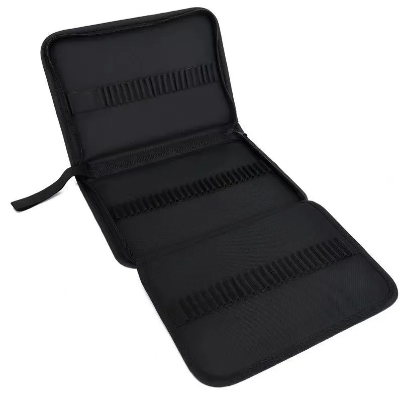 36/48/72/120 Hole Folding Zipper Black Canvas Bag Marker Pens Special Pencil Bag Large Capacity Storage Bag Student Stationery