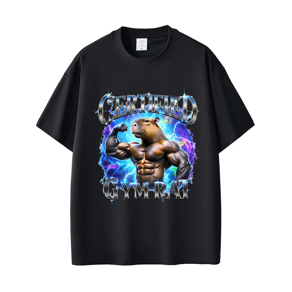 

Certified Gym Rat Funny Vintage 90s Style T-shirt Male Casual Pure Cotton Short Sleeve Men Women Fashion Oversized Streetwear