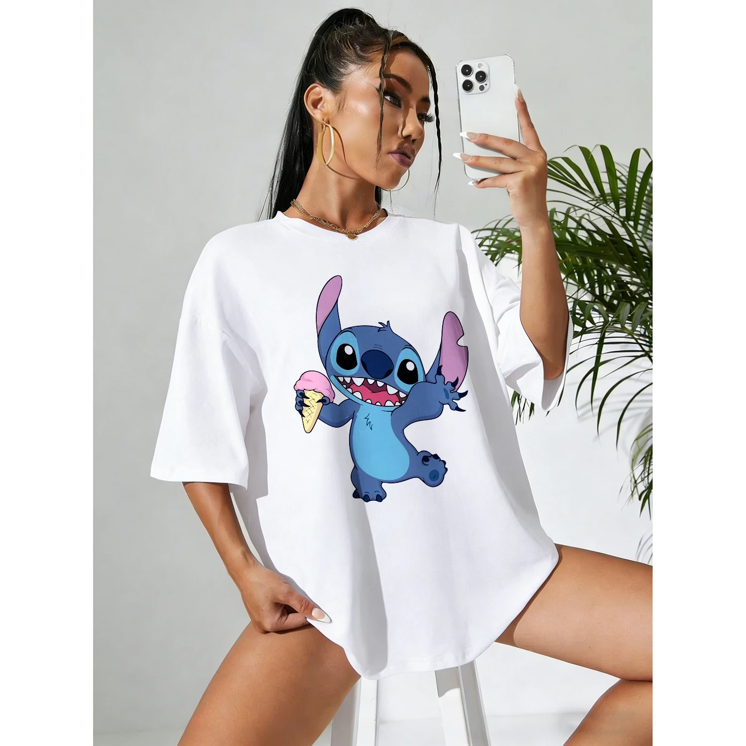 

Disney Summer Star Baby Stitch "Child Fun Carnival" Style 100% Cotton Printed T-shirt for Men and Women Casual Breathable Top