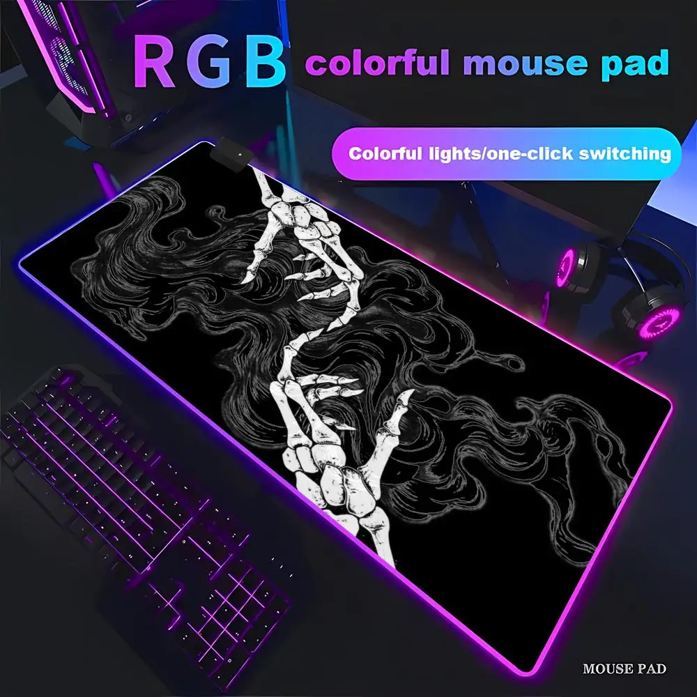 

Большой коврик для мыши HD RGB с аниме-дизайном и мрачным скелетом, резиновый, противоскользящий, для компьютера и офиса, для игровой клавиатуры, длинный HYBXAXC