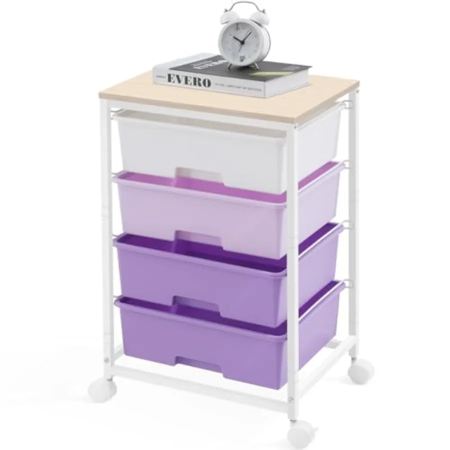 

Utility Cart with 4 DrawersRolling Storage Cart with Drawers Storage Rolling Drawer Cart with Wooden Tabletop for Bedroom Kid's