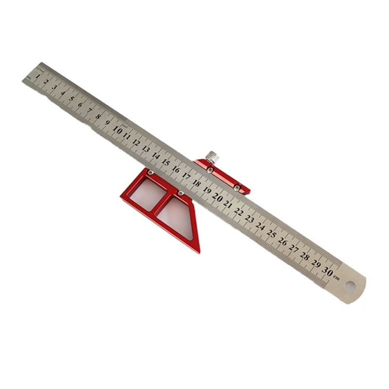 

1 PCS 45/90 Degree Right Angle Line Gauge Carpenter Center Finder Red & Silver Carpentry Aluminum Center Scribing Ruler