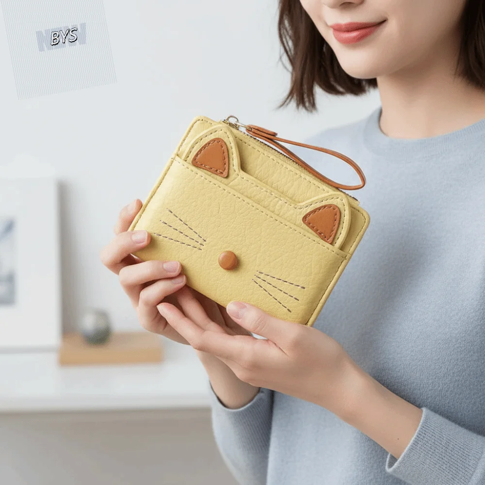 

Cute Short Cat Wallet Zipper Multi Card Position Cartoon Wallet Pu Leather Card Holder Student Card Coin Purse Gifts