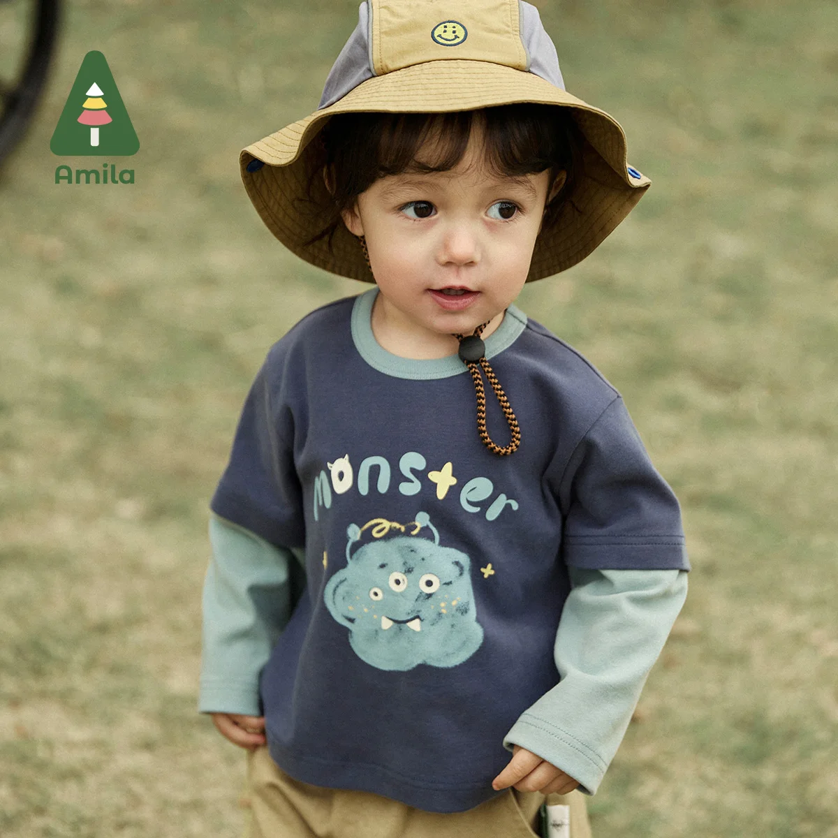 Amila Baby Boys T-shirt 2023 Spring New Fashion Spliced Contrast O-neck Full Sleeves Kids Casual Cotton Tops Children\'s Clothes