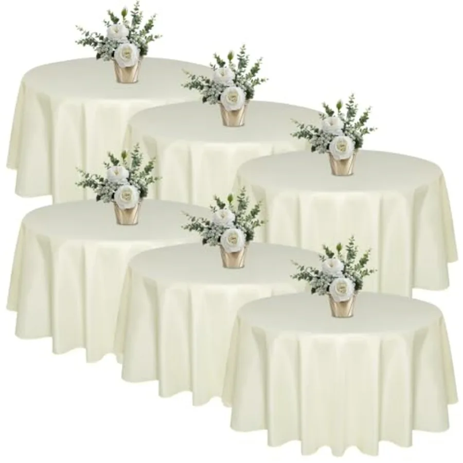 

6 Pack 120 In Round Light Bge Tablecloths - Reusable Polyester Table Covers Protect from Spills Not Waterproof for Weddings Ban